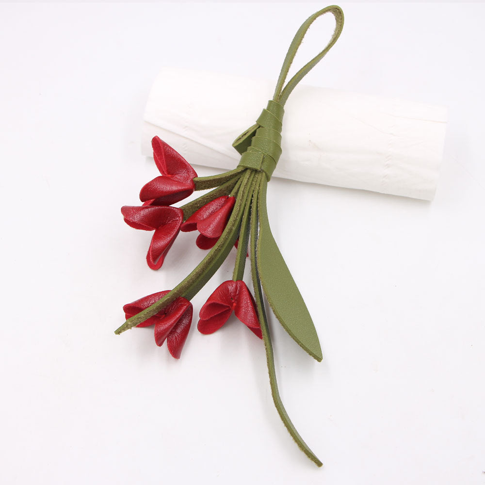 Wholesale Handwoven Golden Osmanthus Flower Keychain PU Leather Bag Charm Fashion Accessory Boutique Resale