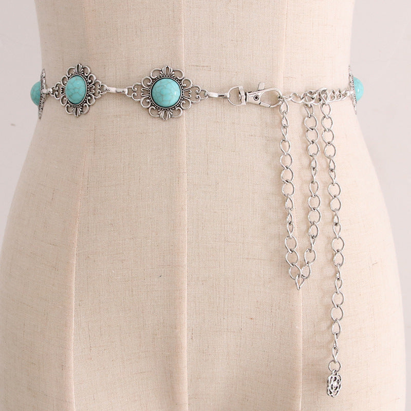 Retro metal pattern waist chain