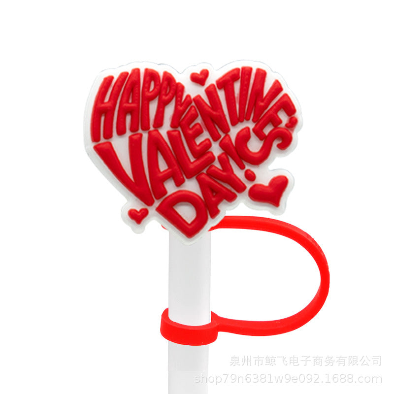 Wholesale Valentine's Day Love Silicone Straw Cap Cute Sweetheart Cartoon Straw Decorative Lid Straw Plug Straw Sleeve Straw Holder
