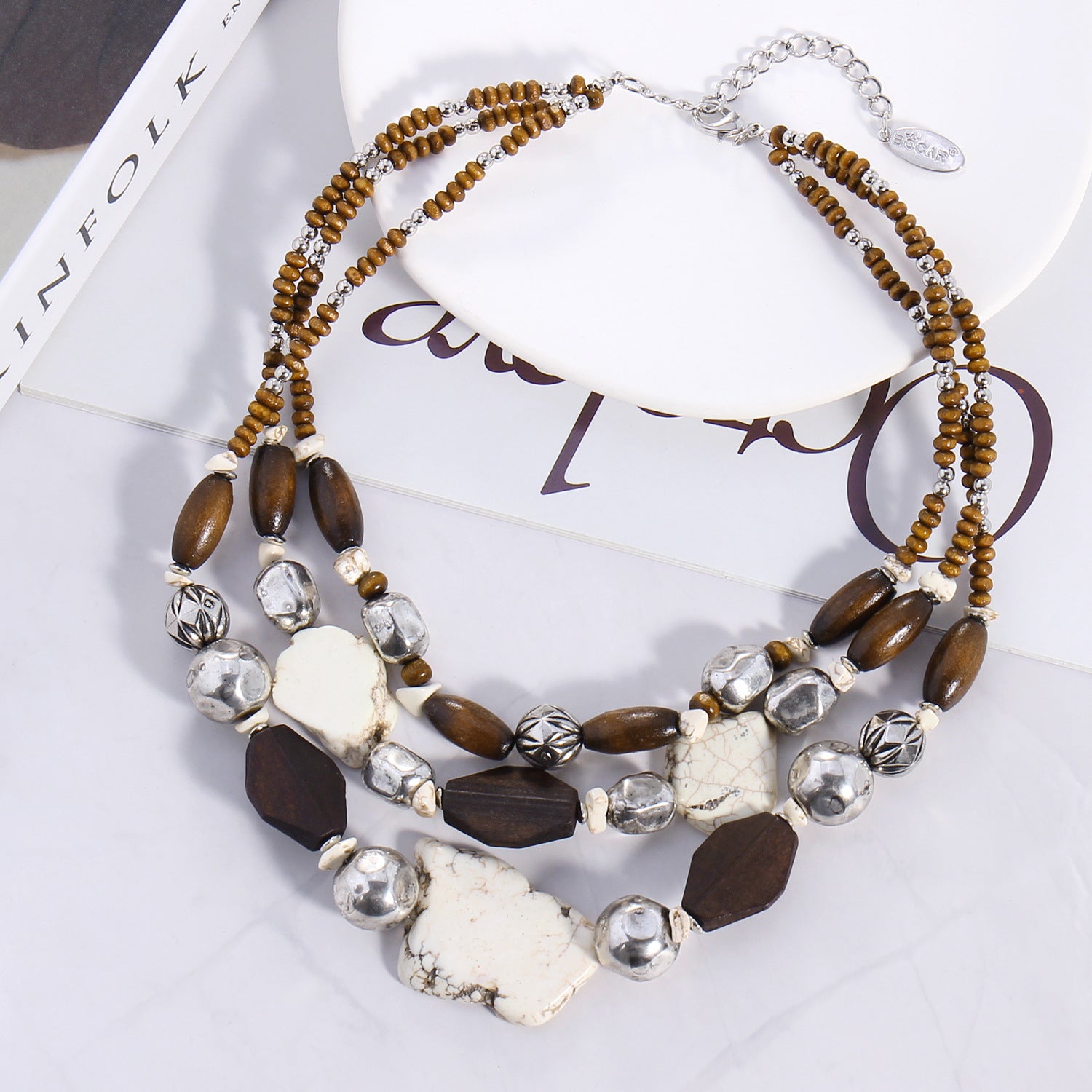 Wholesale Fashion Multi-layer Wooden Beads Shaped Turquoise Vintage Necklace