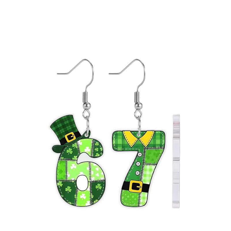 Wholesale St.  Patrick' s Day Magic Hat Digital Earrings Acrylic Earrings