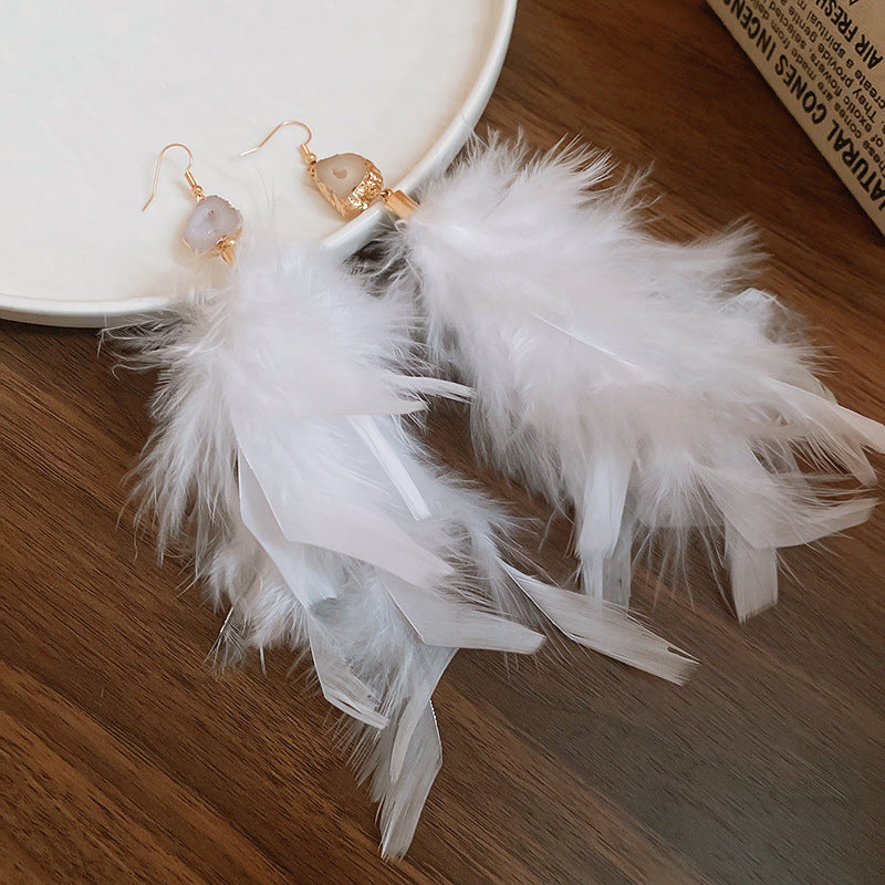 Wholesale Diamond studded bow feather tassel earrings