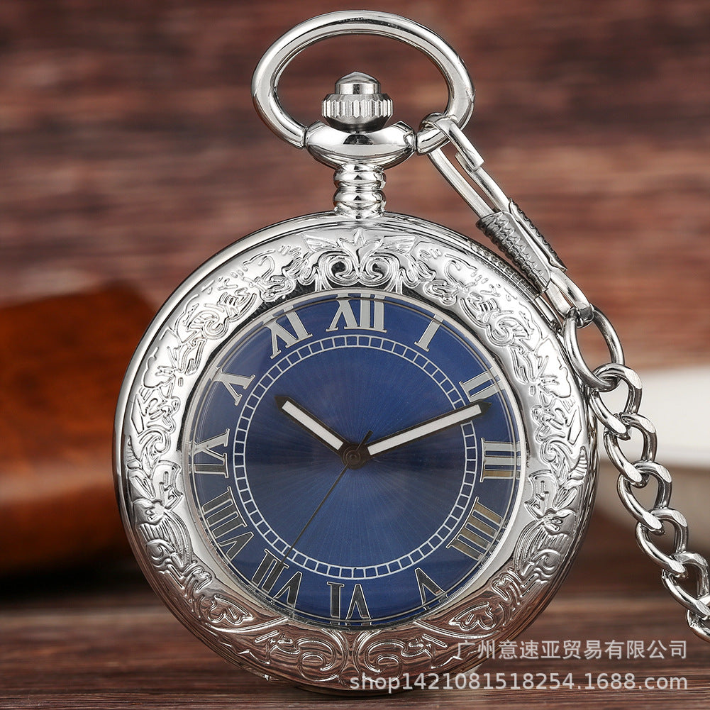 Wholesale Flip cover vintage carved magnifying glass mechanical pocket watch