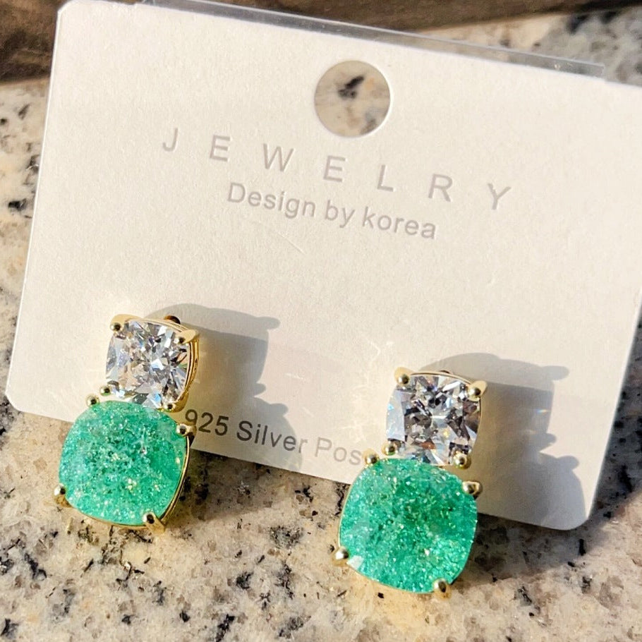 Wholesale Olive Green Zircon Exquisite Square Stud Earrings