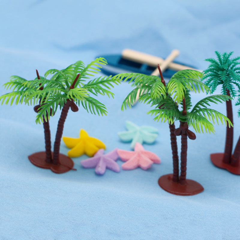 Wholesale 10pcs Mini Beach Ocean Coconut Tree Miniature Model Micro Landscape Architecture Sand Table Props Baking Cake Ornaments