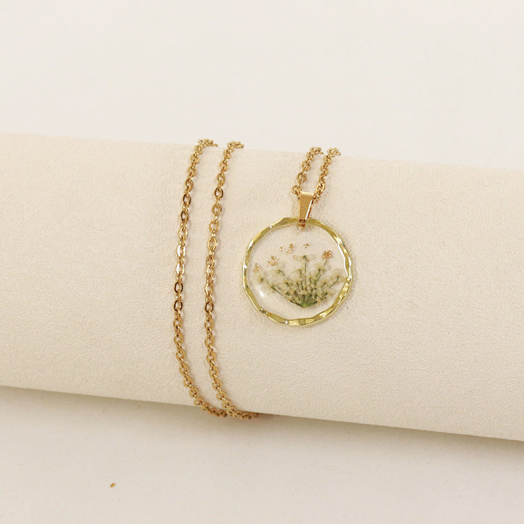 Wholesale flower necklace real flower Eternal Flower vintage pendant sweater chain