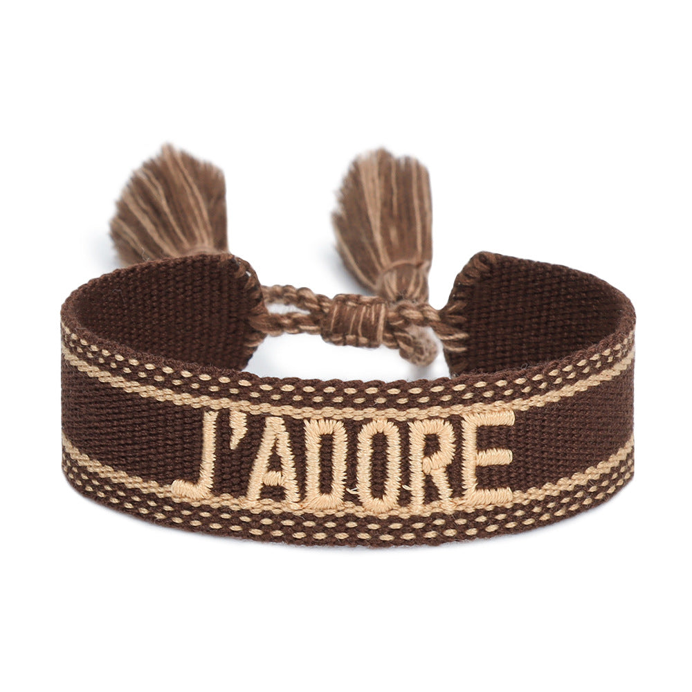 Wholesale Embroidered Letter Woven Ribbon Bracelet
