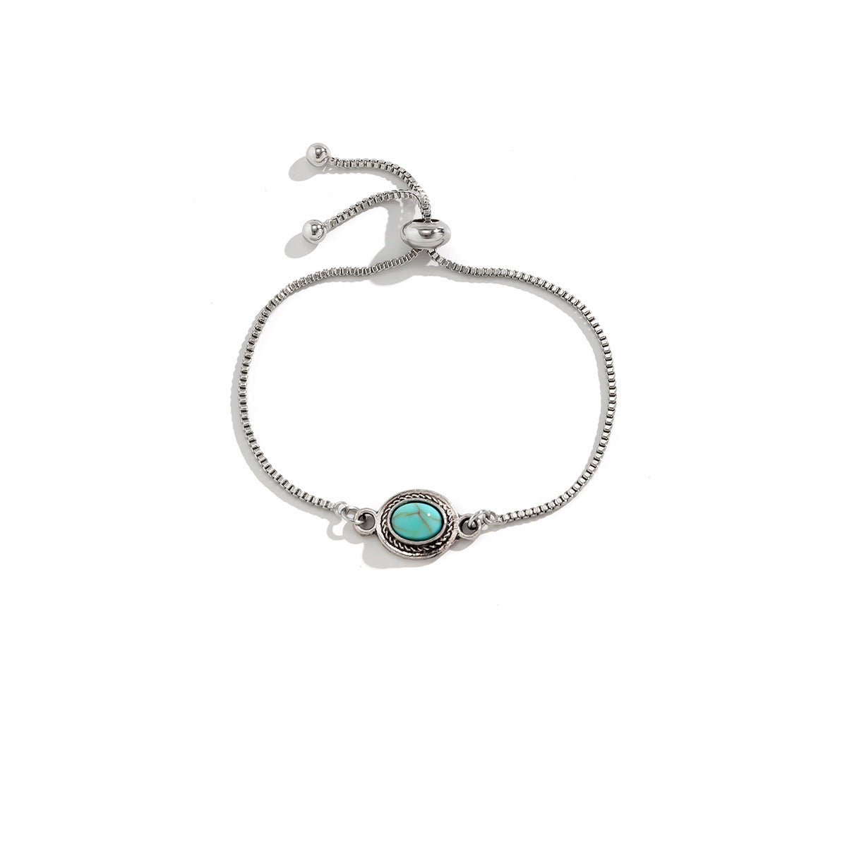 Wholesale Zinc Alloy Electroplated Retro Ethnic Adjustable Bracelet Turquoise Antique Silver Chic Jewelry Accessory For Everyday Use Or Gift