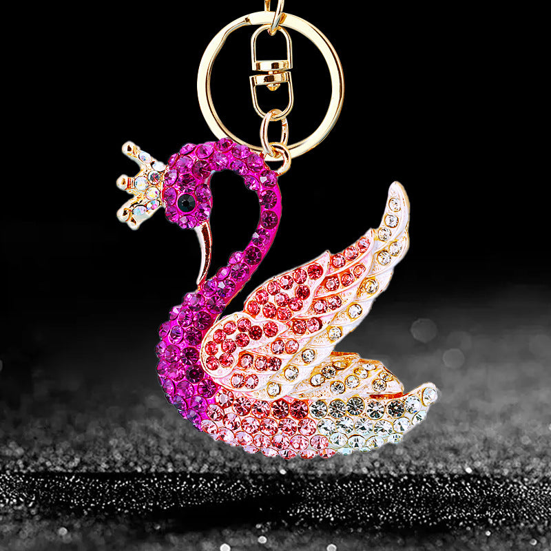 Wholesale Chic Swan Rhinestone Car Keychain Bag Charm Metal Key Ring For Women Wedding Gift Accessory