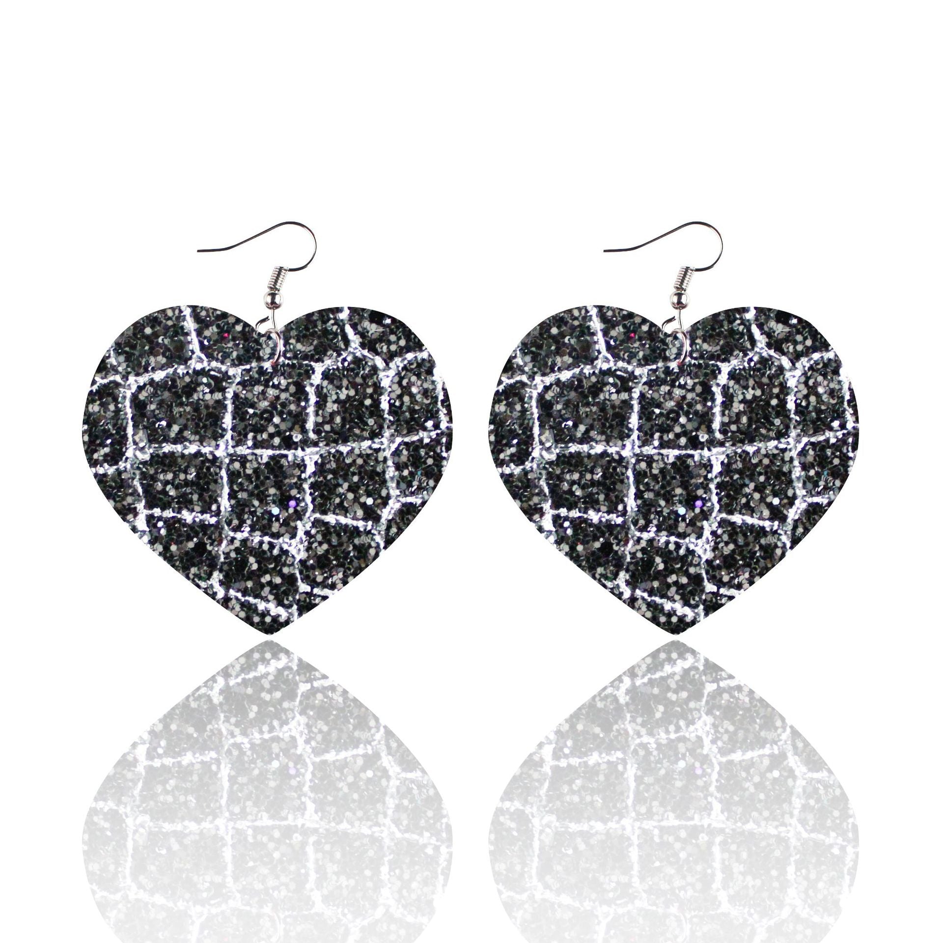 Wholesale Sequin Grain Glitter Heart Shape PU Leather Earrings