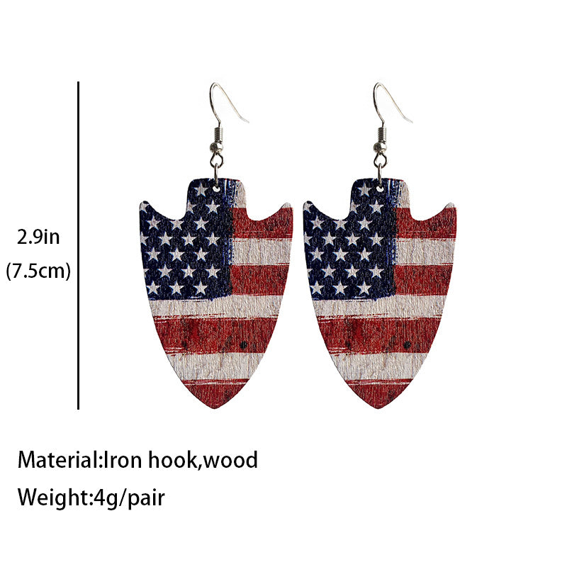 Wholesale American Flag Leopard Print Football Wooden Earrings