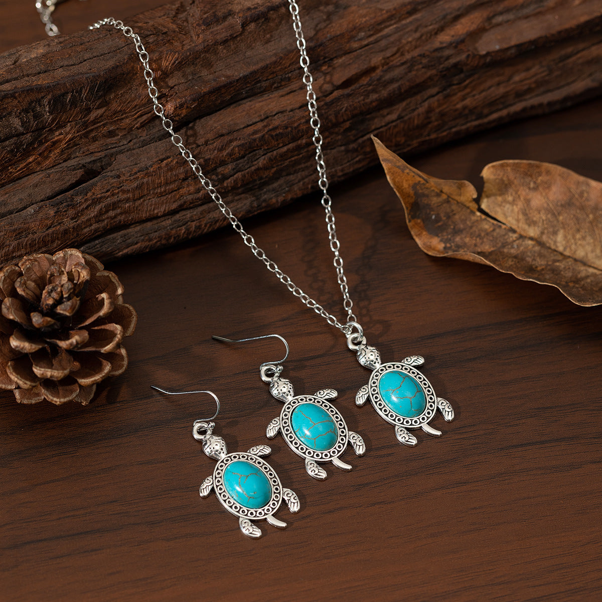 Wholesale Bohemian Turquoise Turtle Earring Necklace Set