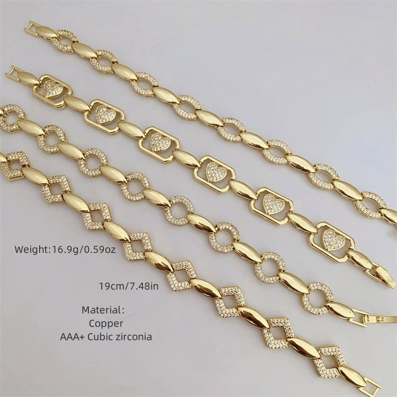 Wholesale Copper Plated 18K Gold Colorful Zirconium Oil Drop Bracelet