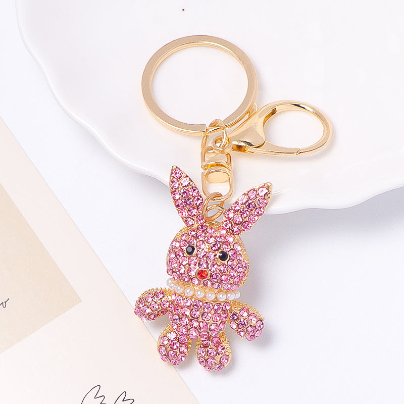 Wholesale rhinestone rabbit keychain cute cartoon design