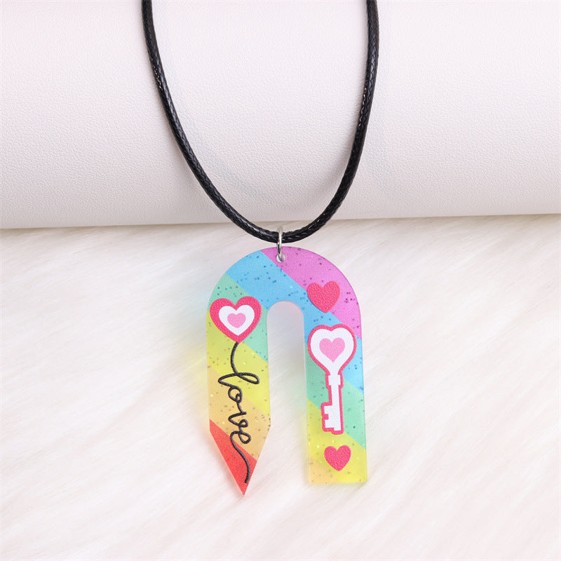 Wholesale Valentine's Day Rainbow Love Pencil Acrylic Necklace