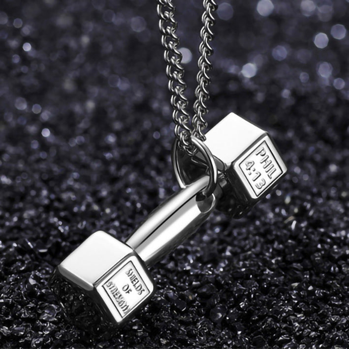 Wholesale Fitness barbell dumbbell men's necklace