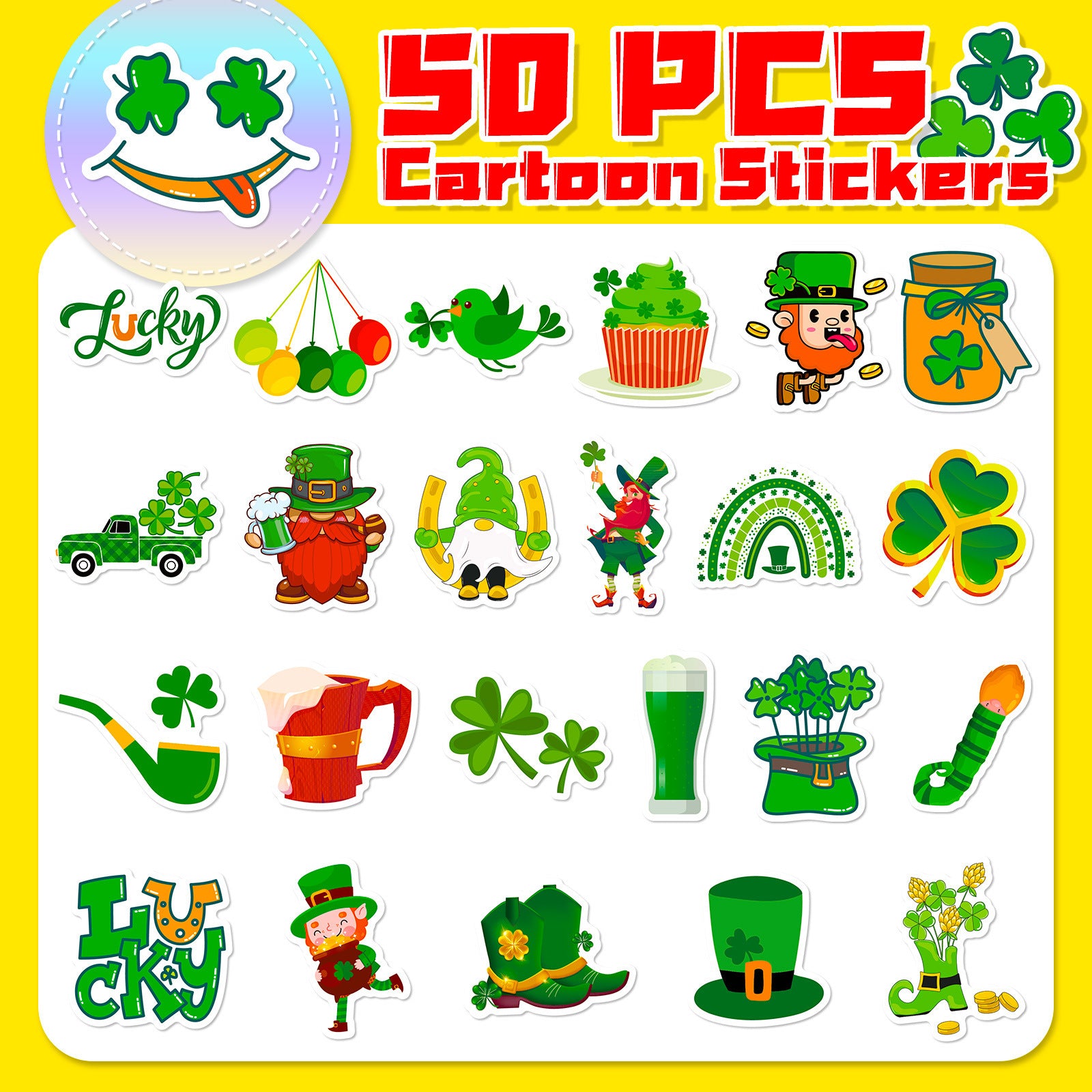 Wholesale 50pcs St.  Patrick' s Theme Clover Hat Party Waterproof Vinyl Stickers