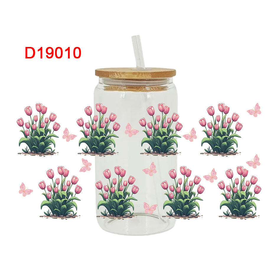 Wholesale Colorful Flowers Tulip Sunflower 16oz Cup UV DTF Wraps
