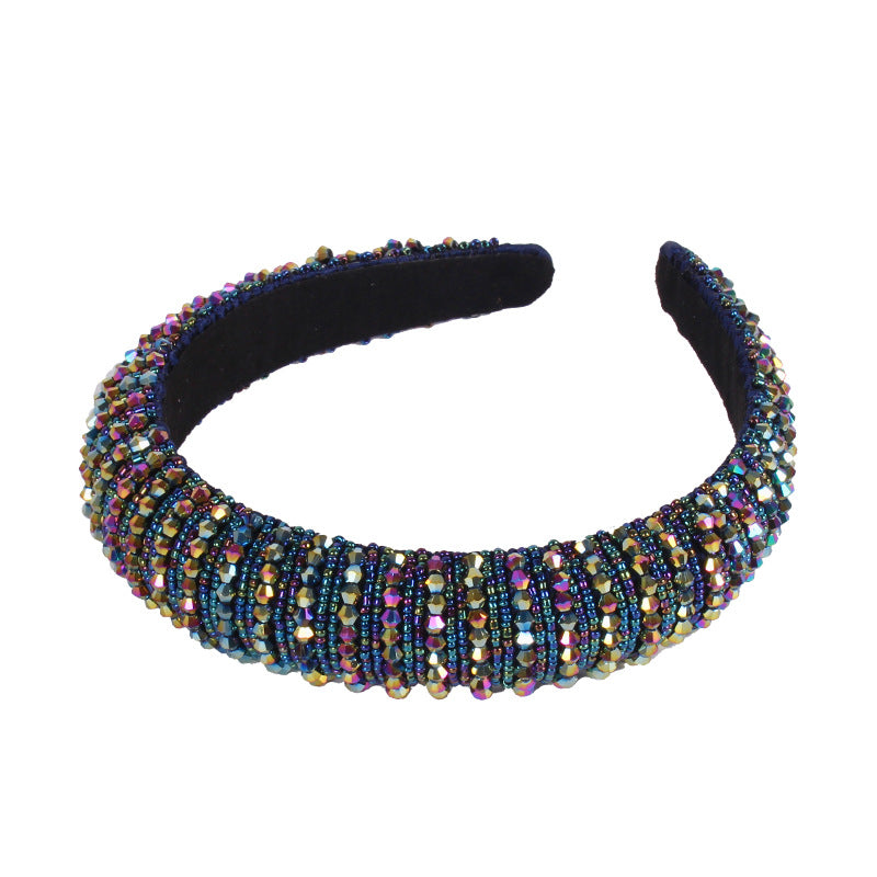 Wholesale Thick Sponge Pressed Hair Beaded Fabric Crystal Headband