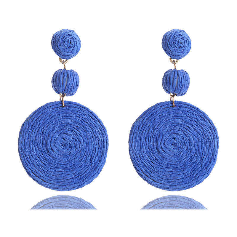 Wholesale Bohemian Raffia Round Earrings
