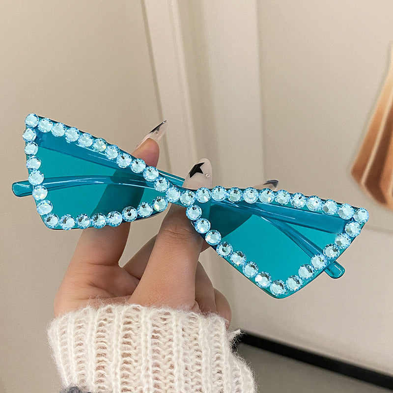Wholesale Full Diamond Bow Colored Small Frame Birthday Letter Sunglasses