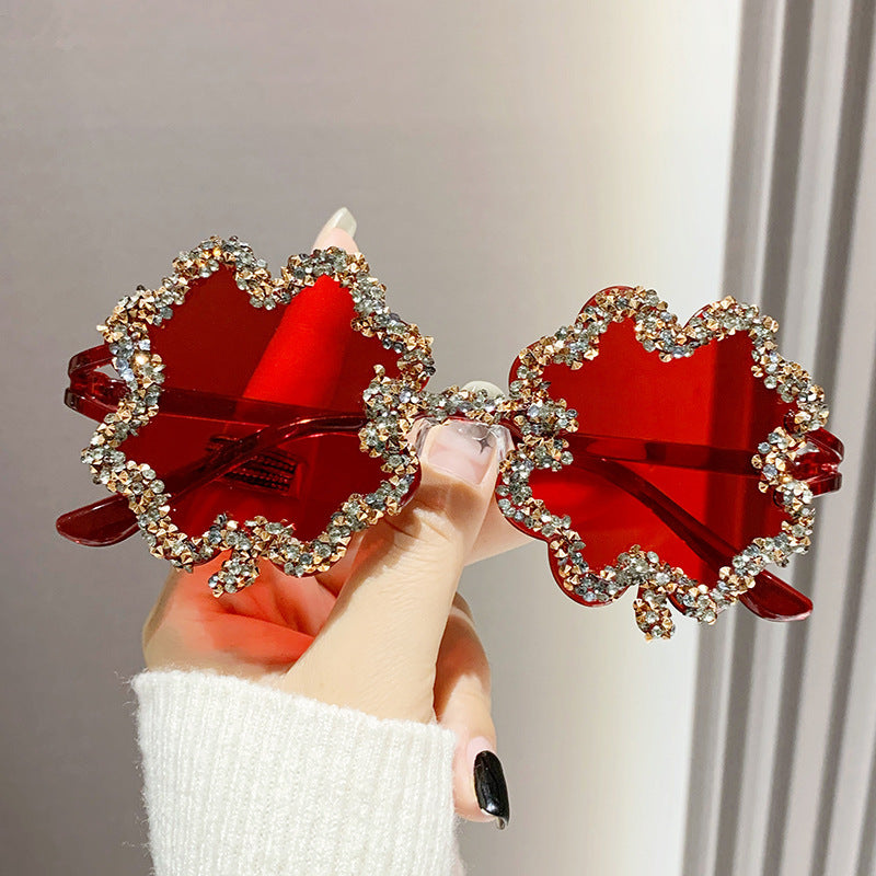 卸売ラインストーン透明ゼリー色のクローバー PC サングラス