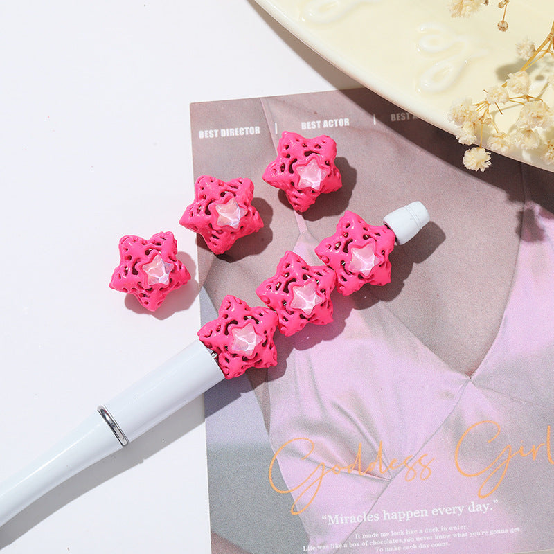 Wholesale 10pcs Alloy Five-pointed Star Hollow Straight Hole Beads