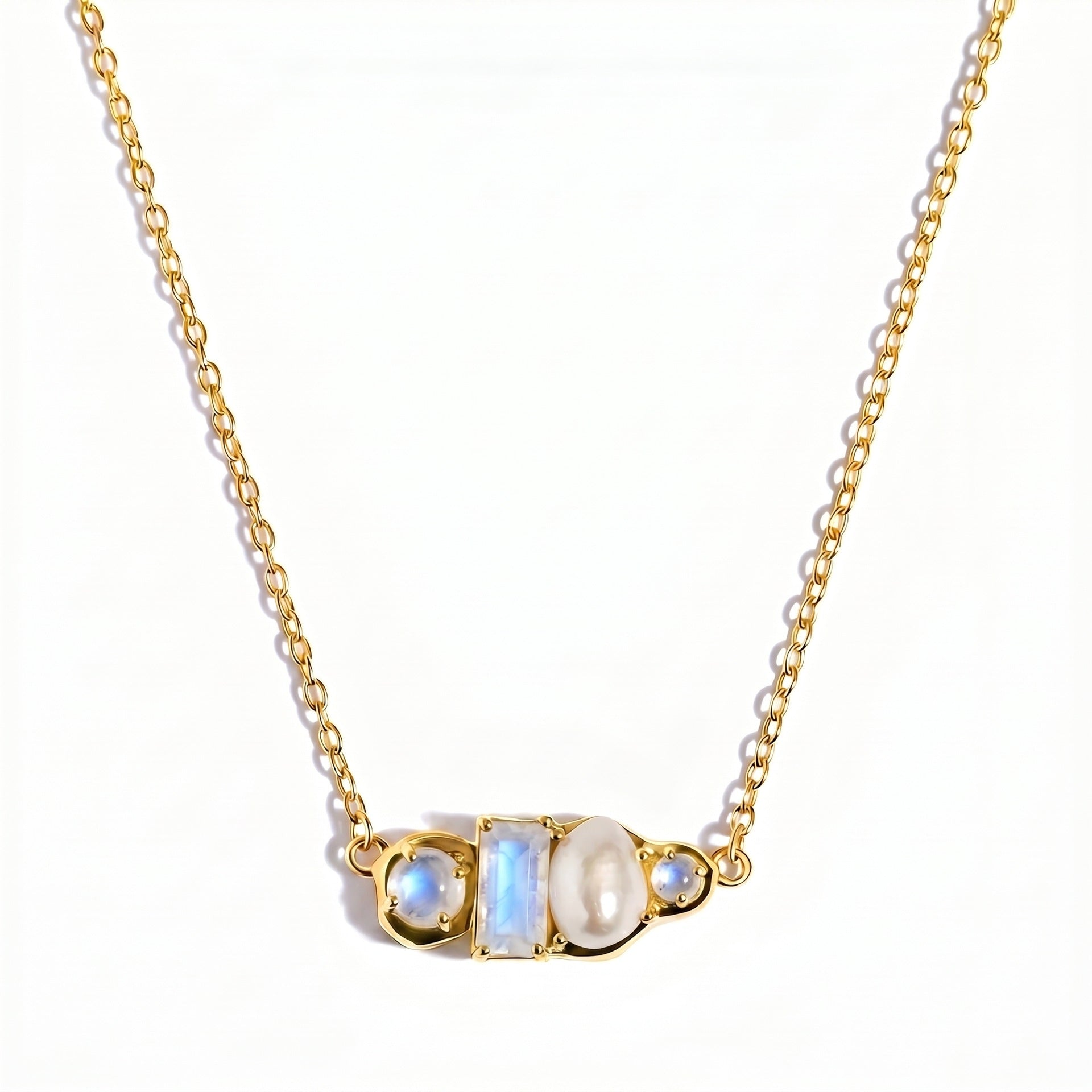 Wholesale Trendy Birthstone Pearl Necklace 18K Gold Plated Stainless Steel Geometric Pendant Fashion Jewelry Gift