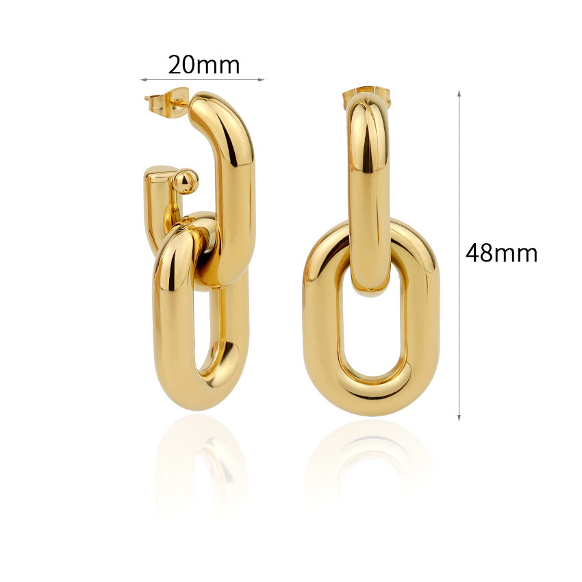 Wholesale Vintage Chain Buckle Irregular Titanium Steel Earrings