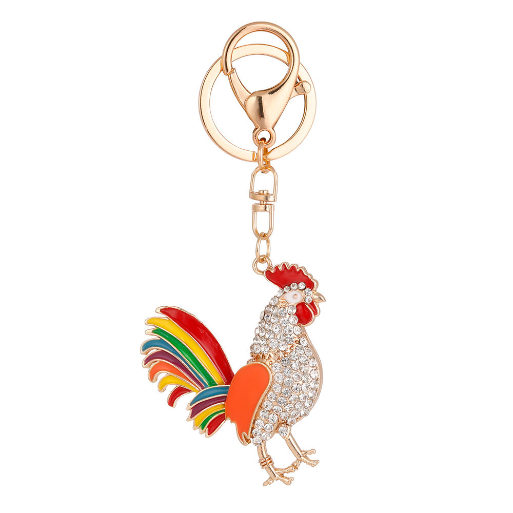 Wholesale Zinc Alloy Diamond Colored Rooster Keychain