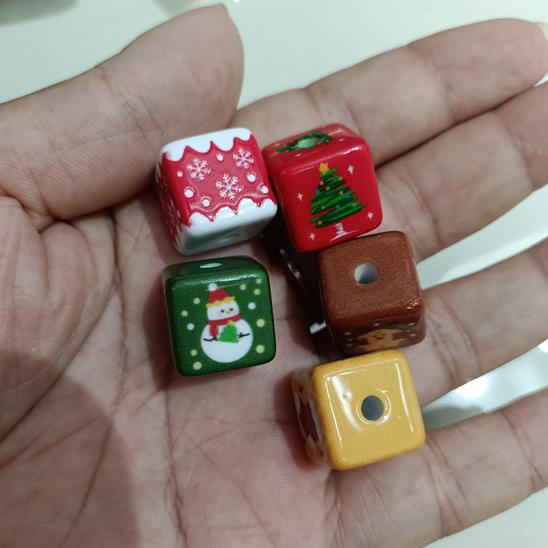 Wholesale 200pcs 15mm Painted Christmas Cubes DIY Handmade Beads