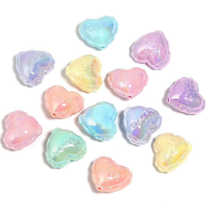 Wholesale 50pcs Cream Colored Balloon Heart Beads Acrylic Letter Peach Heart DIY Beads
