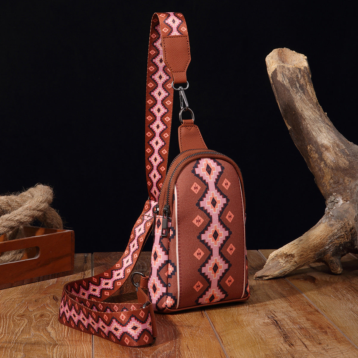 卸売ヴィンテージ アステカ キャンバス プリント ボヘミアン チェスト バッグ クロスボディ バッグ