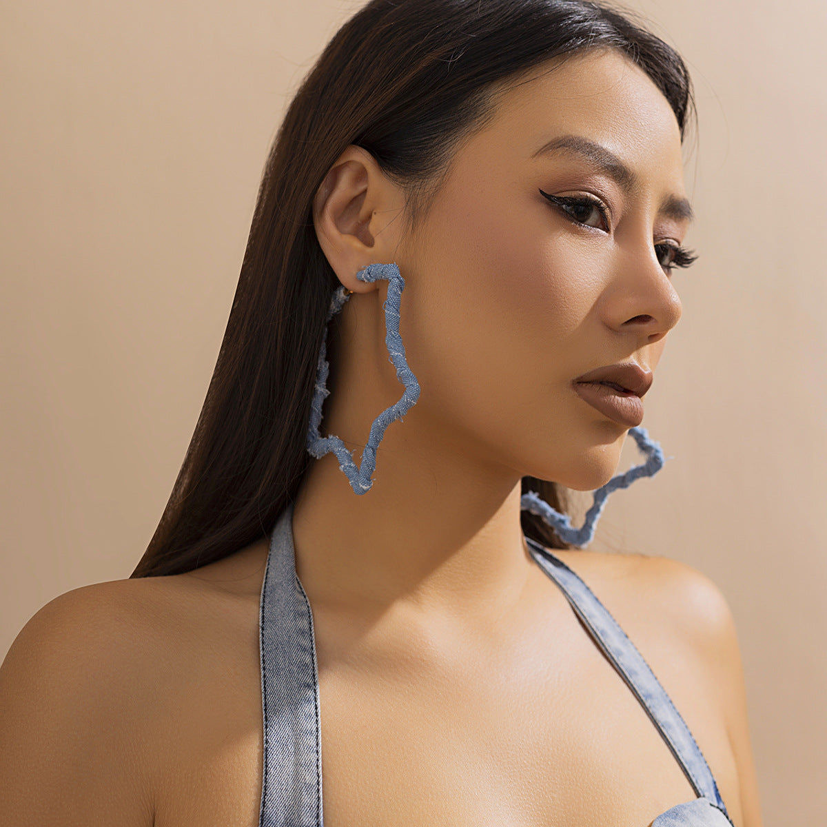 Wholesale Sweet and Cool Geometric Ring Denim Earrings