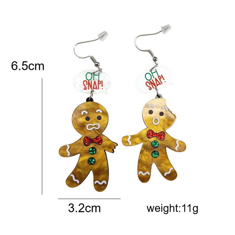 Wholesale Exaggerated Christmas Gingerbread Man Acrylic Glitter Earrings Fashion Party Jewelry Gift