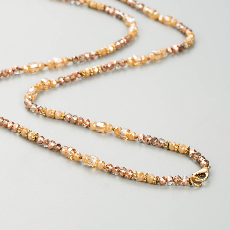 Wholesale Crystal Beaded Alloy Inlaid Natural Stone Leopard Print Tassel Sweater Chain