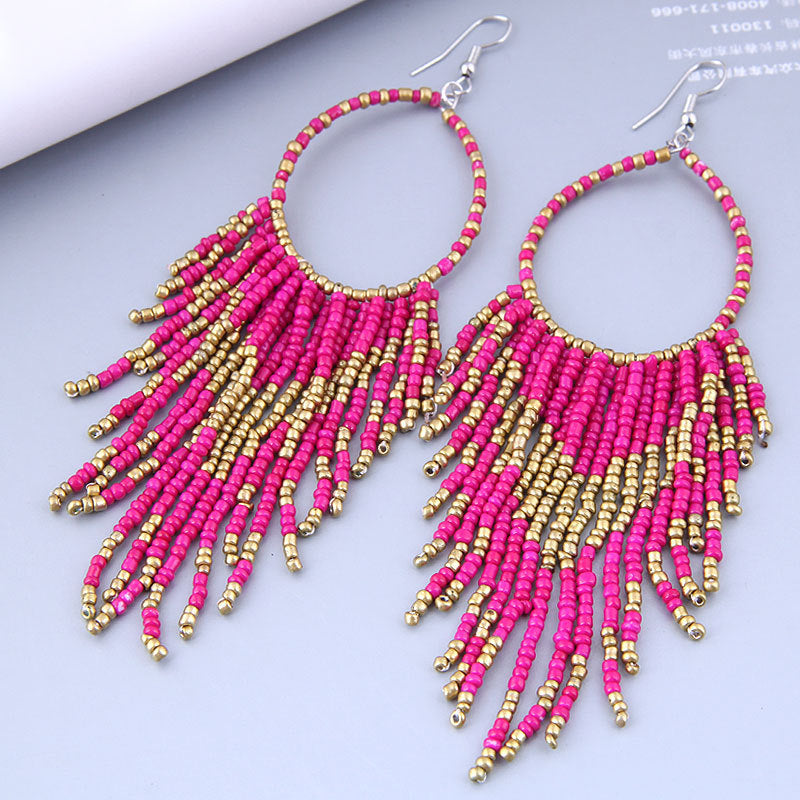 Wholesale Rice Beads Fashion Boho Style Beaded Tassel Drop Earrings