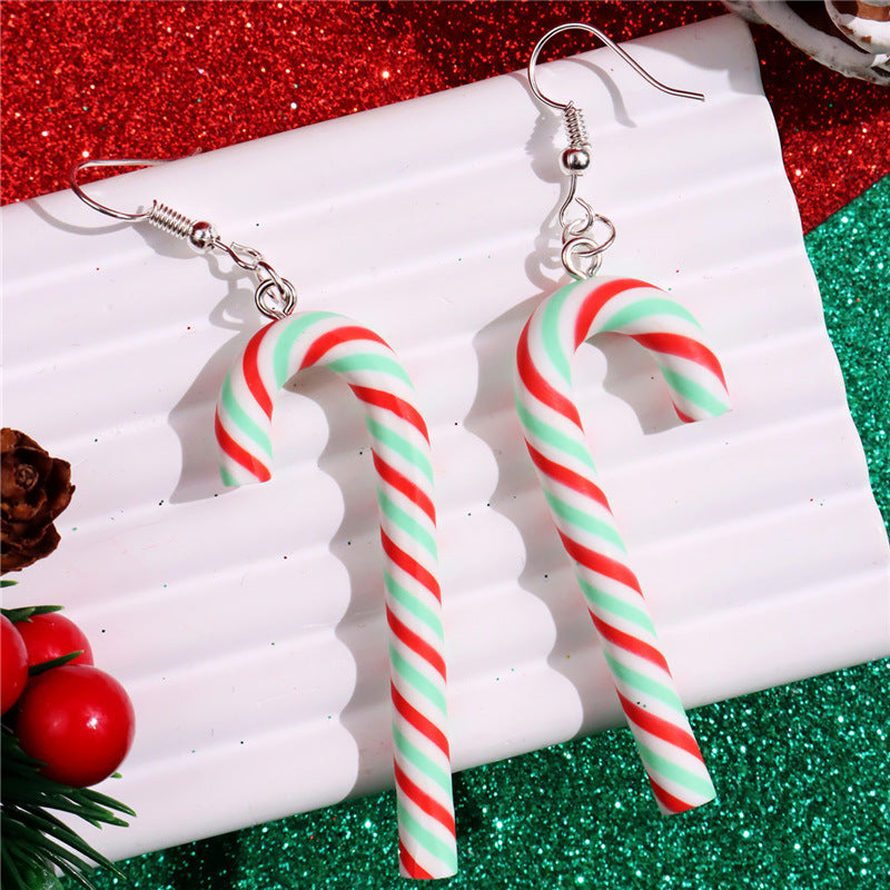 Wholesale Large Candy Cane Christmas Colorful Stripesd Rainbow Candy Pendant Earrings