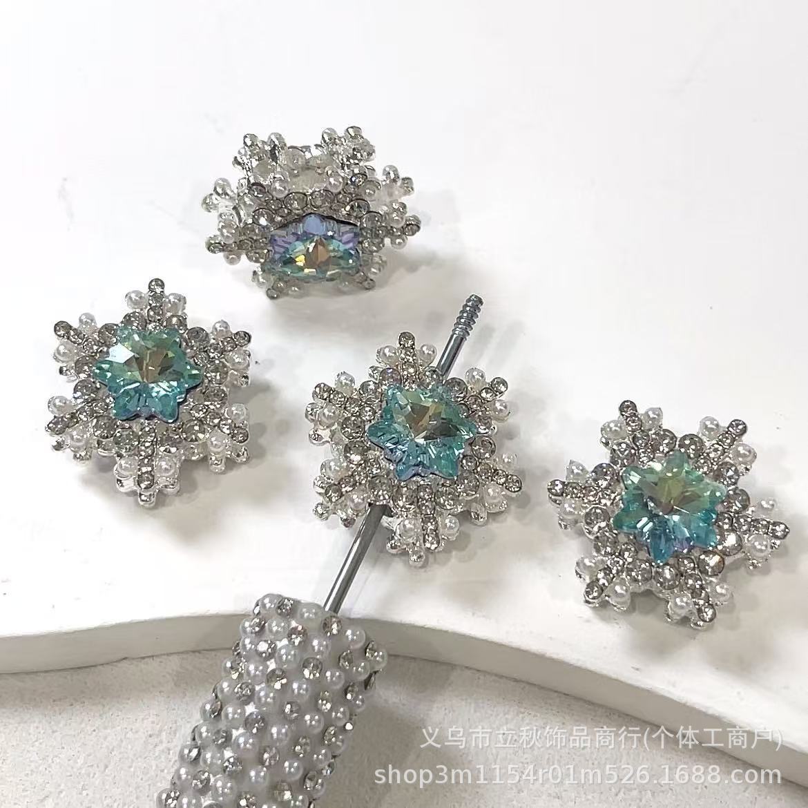 Wholesale  10pcs Snowflake inlaid with colored zircon straight hole beads