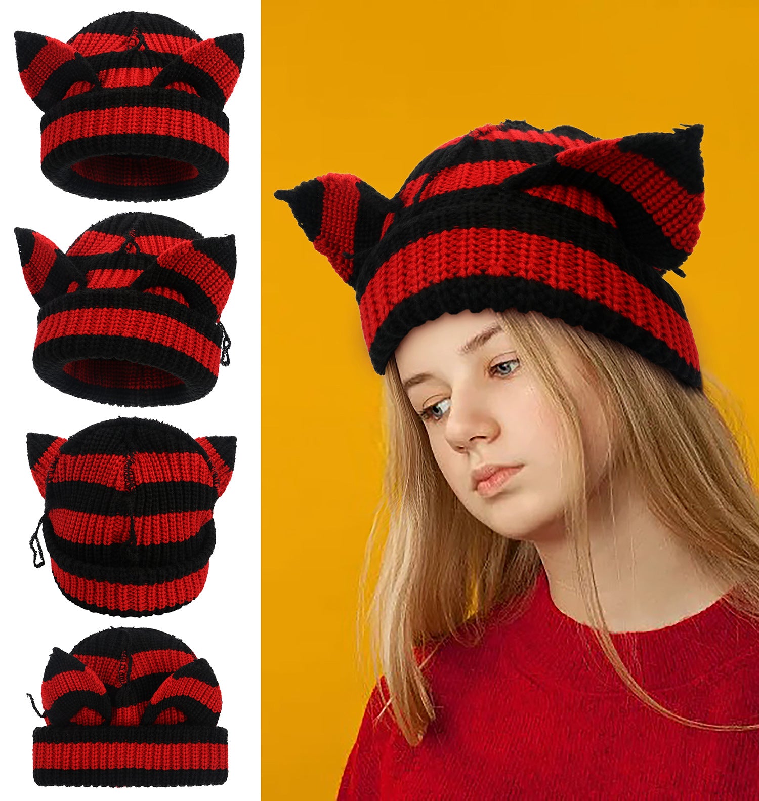 Wholesale Fashion Devil Ear Thickened Acrylic Knitted Hat