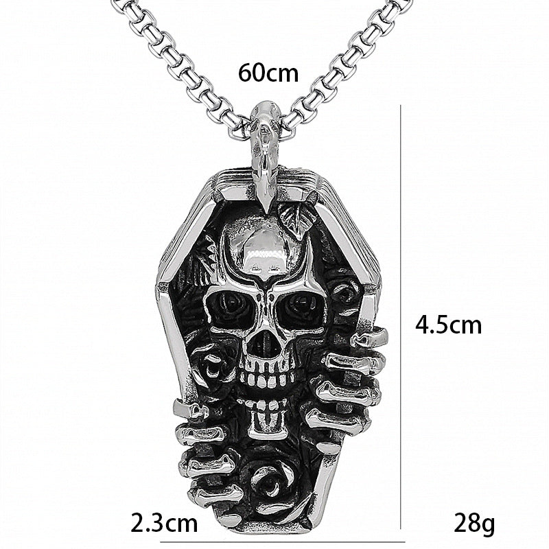 Wholesale Punk Retro Skull Coffin Pendant Necklace Stainless Steel Gothic Fashion Accessory For Gift And Layering