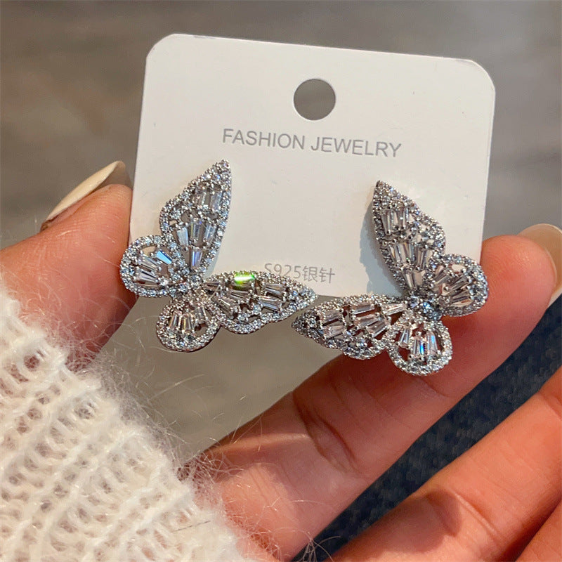 Wholesale S925 Silver Needle Three-dimensional Butterfly Electroplating Earrings