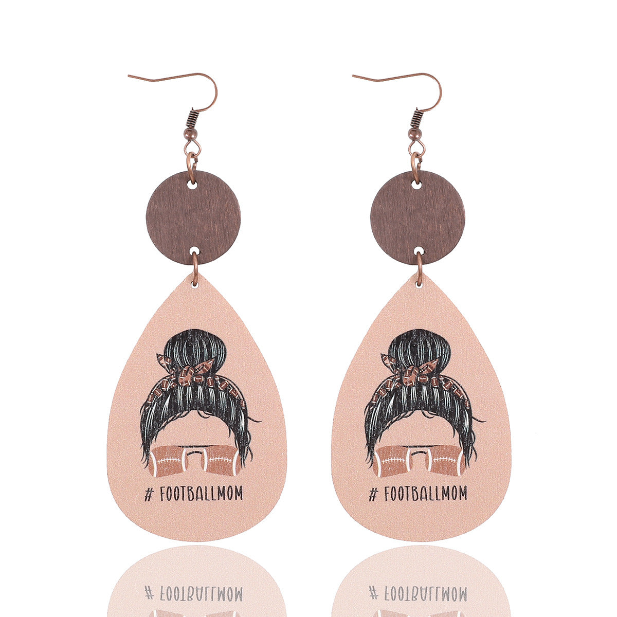 Wholesale Cartoon Wooden Mom Mother's Day Ball Sports Style Wooden Piece Earrings