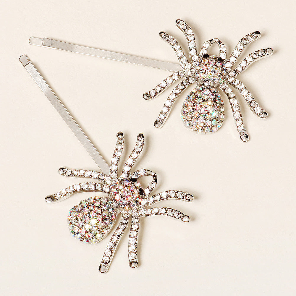 Wholesale Halloween Colorful Rhinestone Spider Alloy Straight Hair Clip