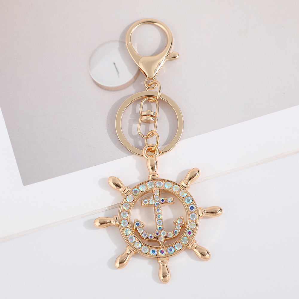 Wholesale Colored rudder  anchor  rhinestone Metal Keychain