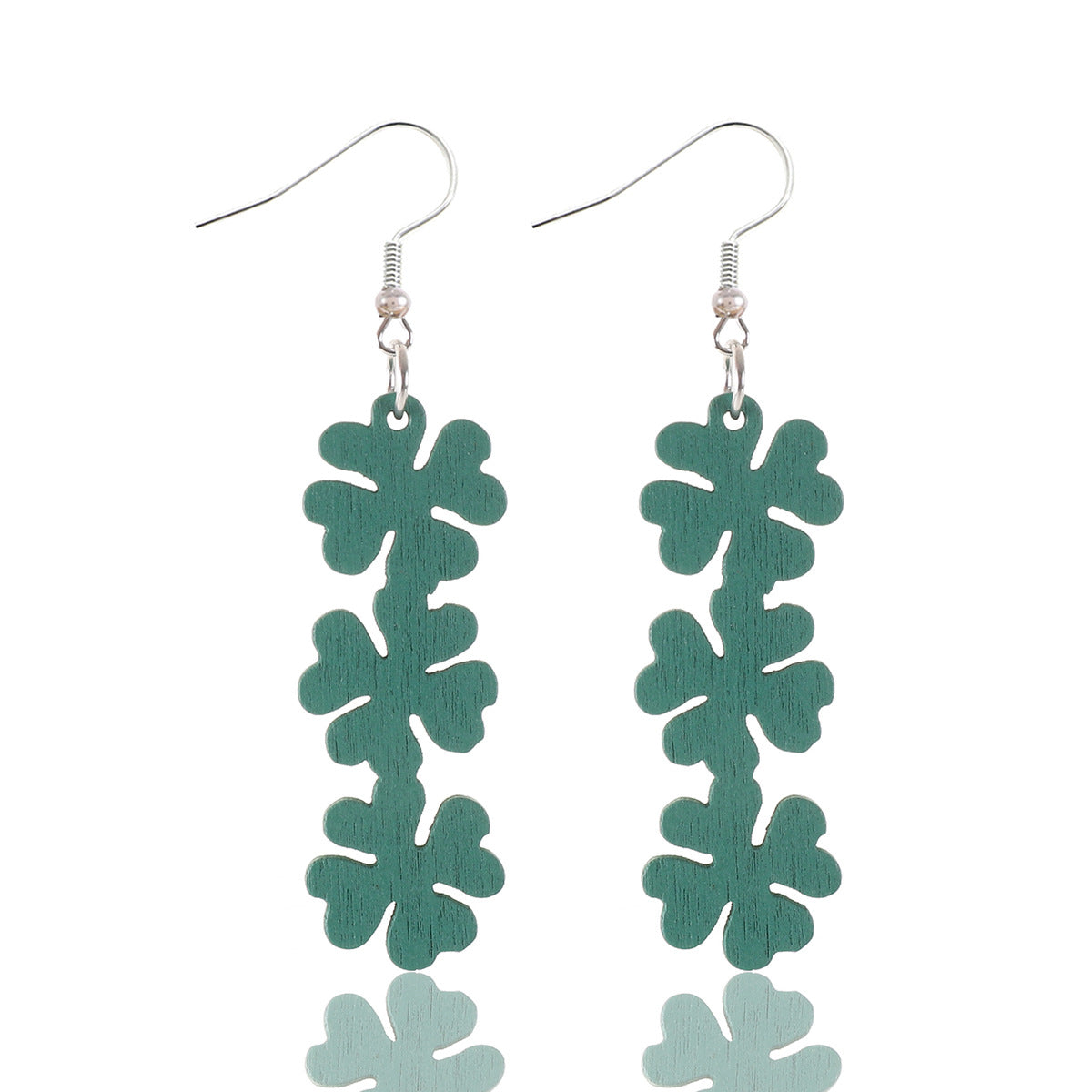 Wholesale St. Patrick's Four Leaf Clover Wooden Earrings