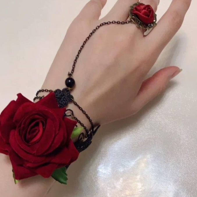 Wholesale Retro girl' s necklace with dark night rose and ns