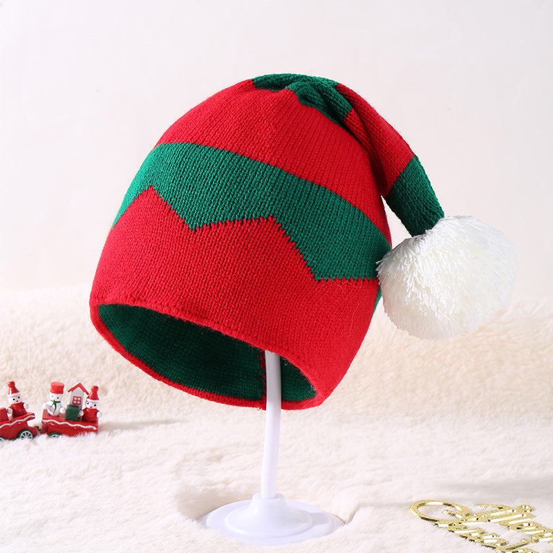 Wholesale 10pcs Christmas Cute Red and Green Striped Warm Fur Ball Hat