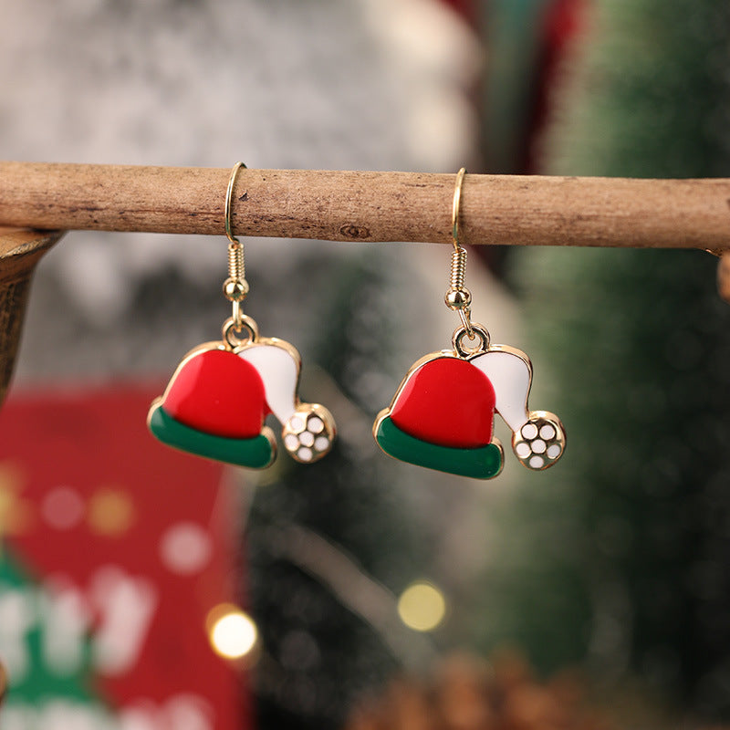 Wholesale Red and Green  Snowman Christmas Hat Earrings
