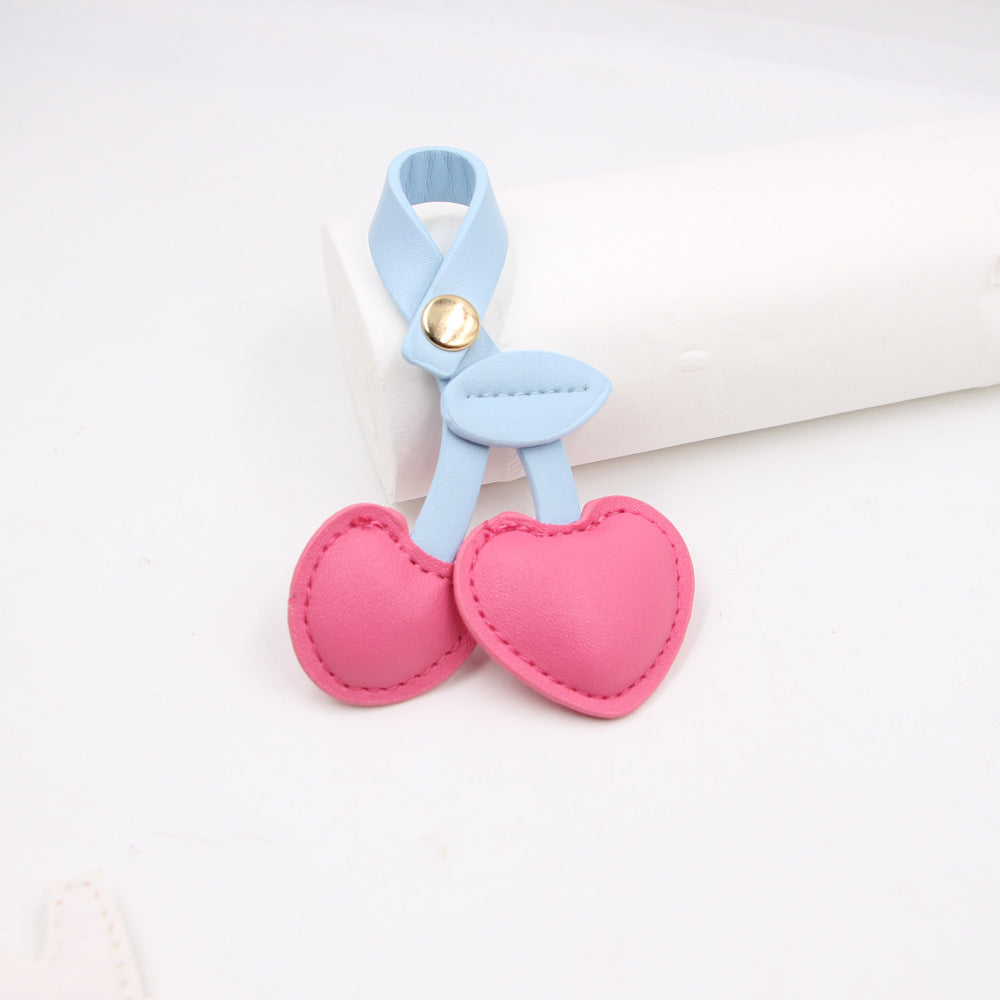 Wholesale Retro Cherry Faux Leather Bag Charm Keychain Pastoral Style Red Fruit Design Fashion Accessory Gift